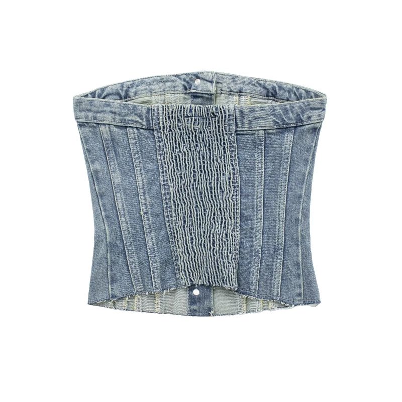Early Autumn Women's Clothing Denim Corset Single Breasted Cropped Small Top - Image 3