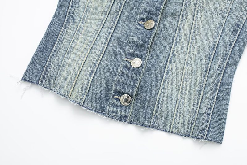 Early Autumn Women's Clothing Denim Corset Single Breasted Cropped Small Top - Image 5