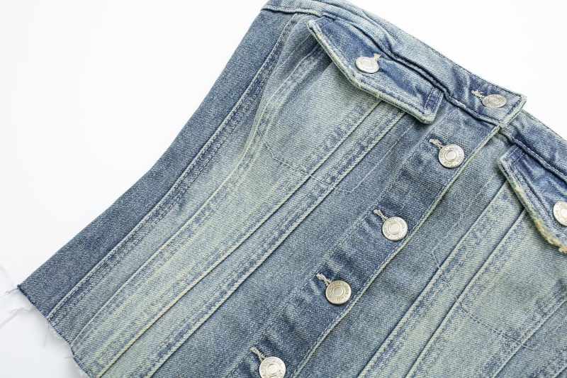 Early Autumn Women's Clothing Denim Corset Single Breasted Cropped Small Top - Image 6