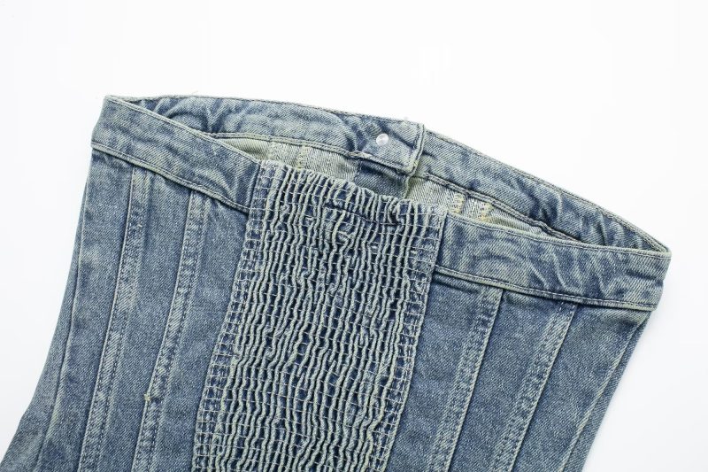 Early Autumn Women's Clothing Denim Corset Single Breasted Cropped Small Top - Image 11