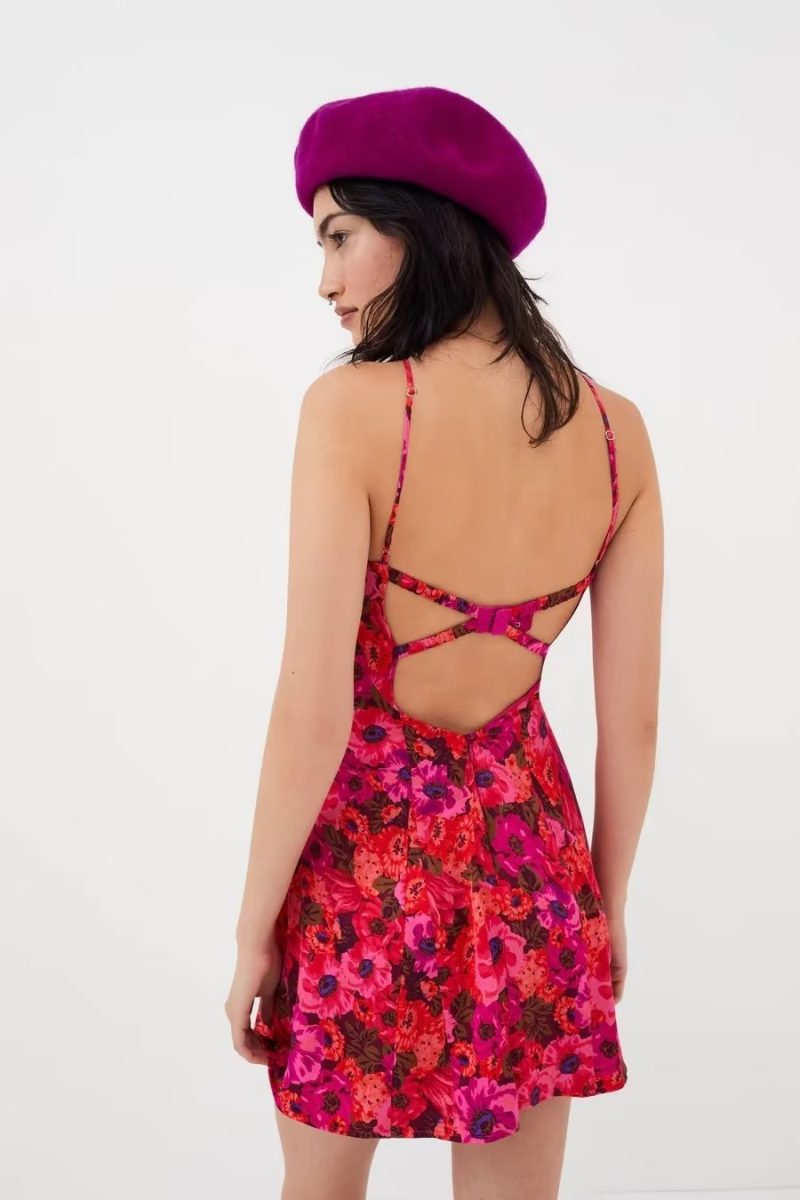 Sexy Women Wear Elegant Dress Floral Criss Cross Print Leg Exposed Hip Spaghetti Straps - Image 2