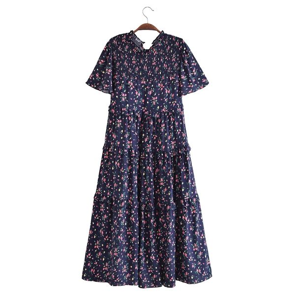 Autumn Women Clothing Printed Lace up Elastic Tiered Dress - Image 2