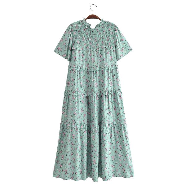 Autumn Women Clothing Printed Lace up Elastic Tiered Dress - Image 3