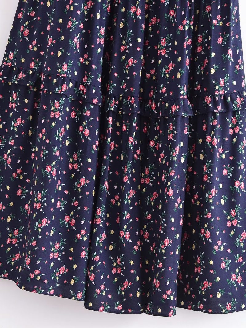 Autumn Women Clothing Printed Lace up Elastic Tiered Dress - Image 14
