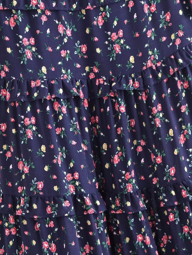 Autumn Women Clothing Printed Lace up Elastic Tiered Dress - Image 15