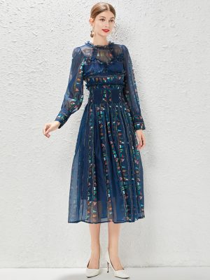 Early Spring New French Style Floral Dress Elegant Goddess Style High Waist Long Dress