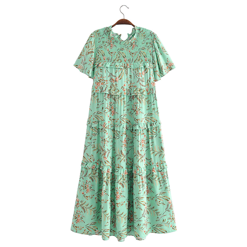 New Women Printed Cake Layer Back Lace Up Dress Women Summer - Image 3