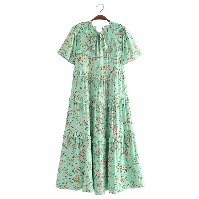 New Women Printed Cake Layer Back Lace Up Dress Women Summer - Image 4