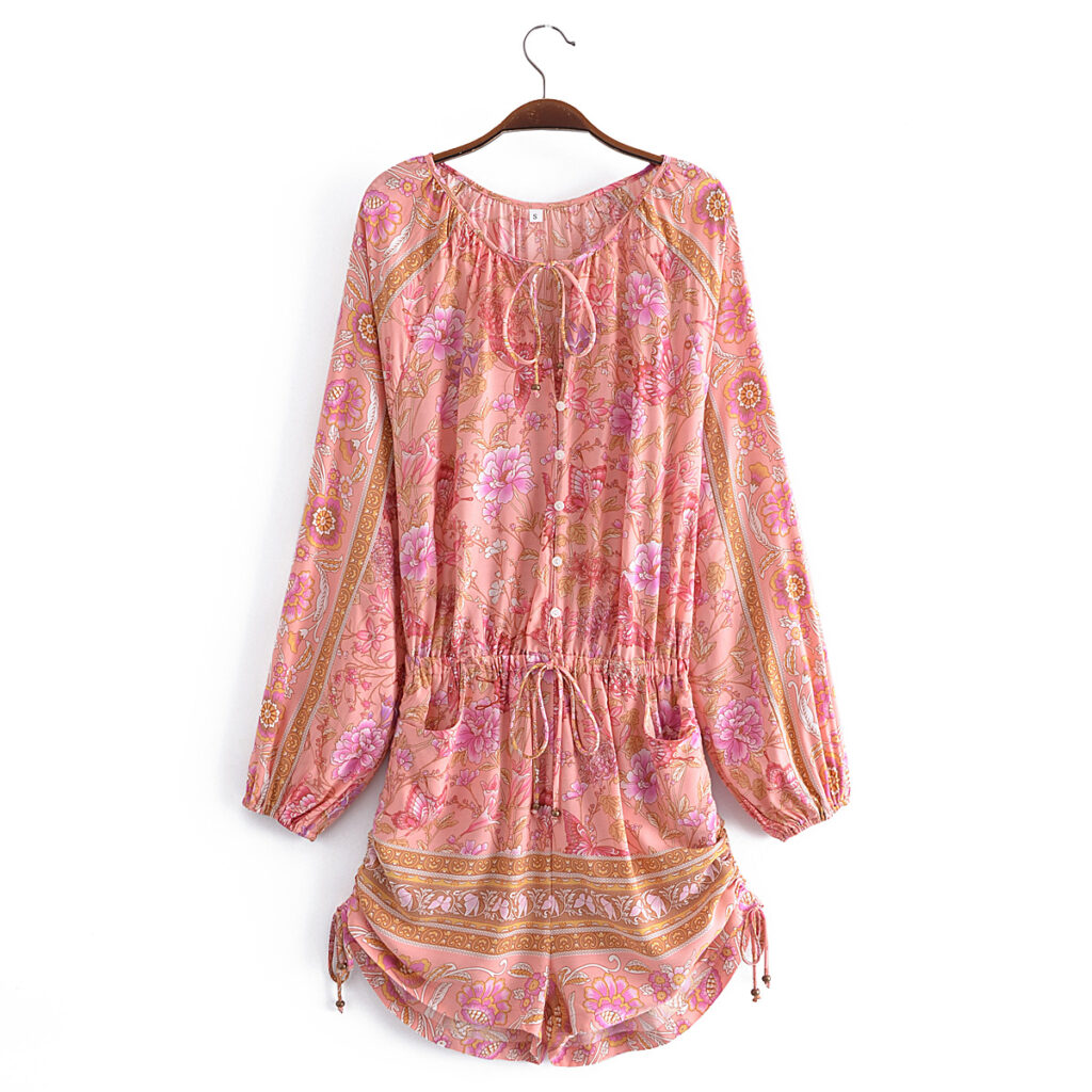 Summer Positioning Printing Vacation Elastic Waist Drawstring Pleated Jumpsuit Women - Image 2