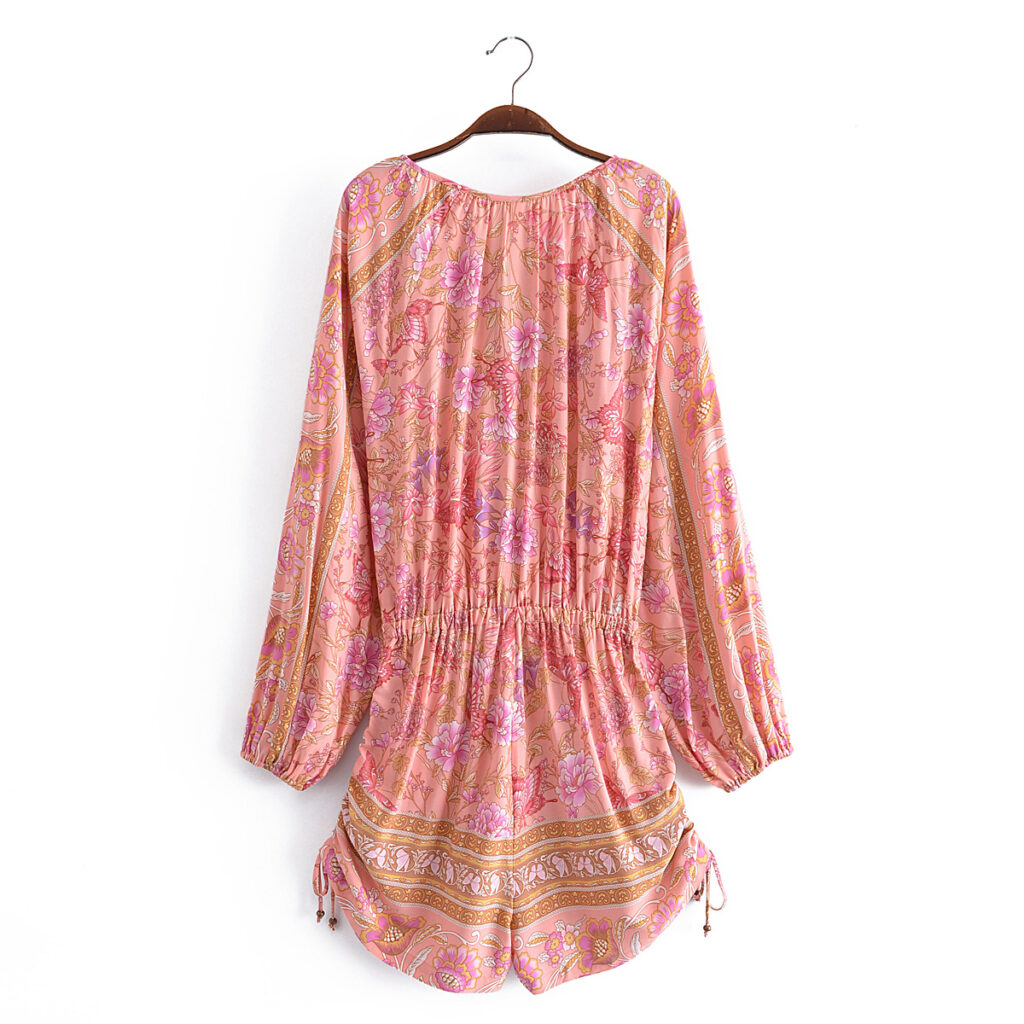 Summer Positioning Printing Vacation Elastic Waist Drawstring Pleated Jumpsuit Women - Image 3