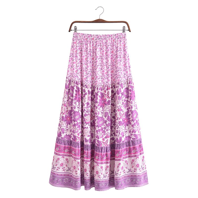 Autumn Urban Casual Women Printed Elastic Waist Loose Maxi Dress Skirt - Image 2