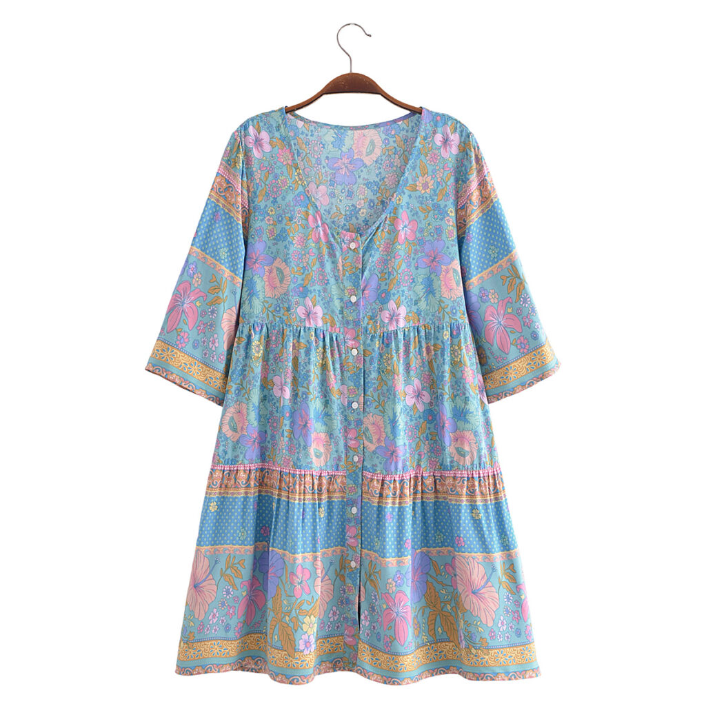 Fall Women Bohemian Printed Dress Large Swing - Image 2