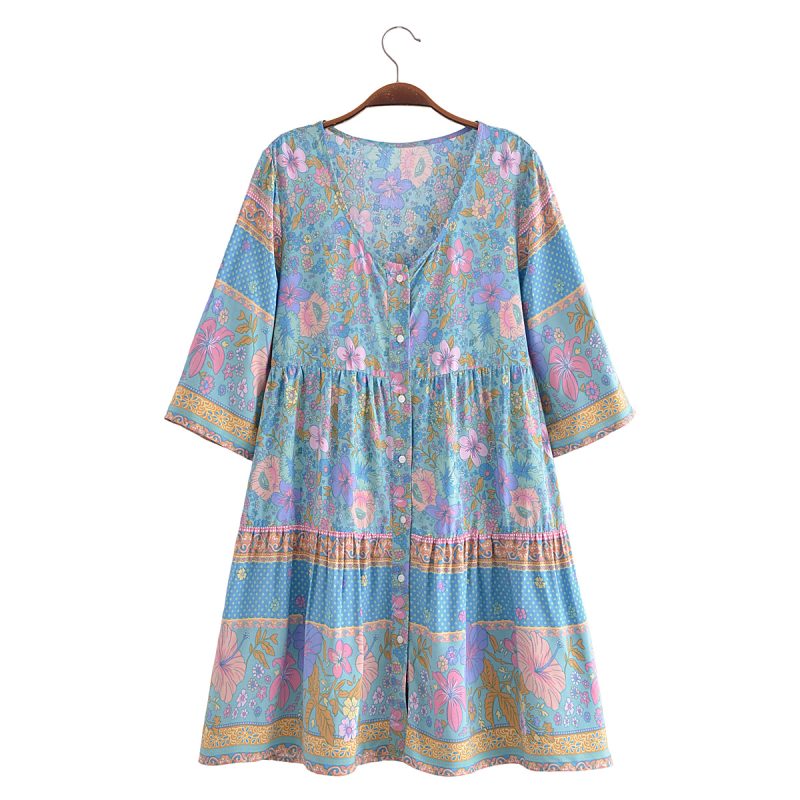Fall Women Bohemian Printed Dress Large Swing - Image 2