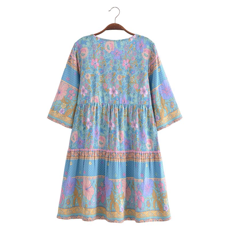 Fall Women Bohemian Printed Dress Large Swing - Image 3