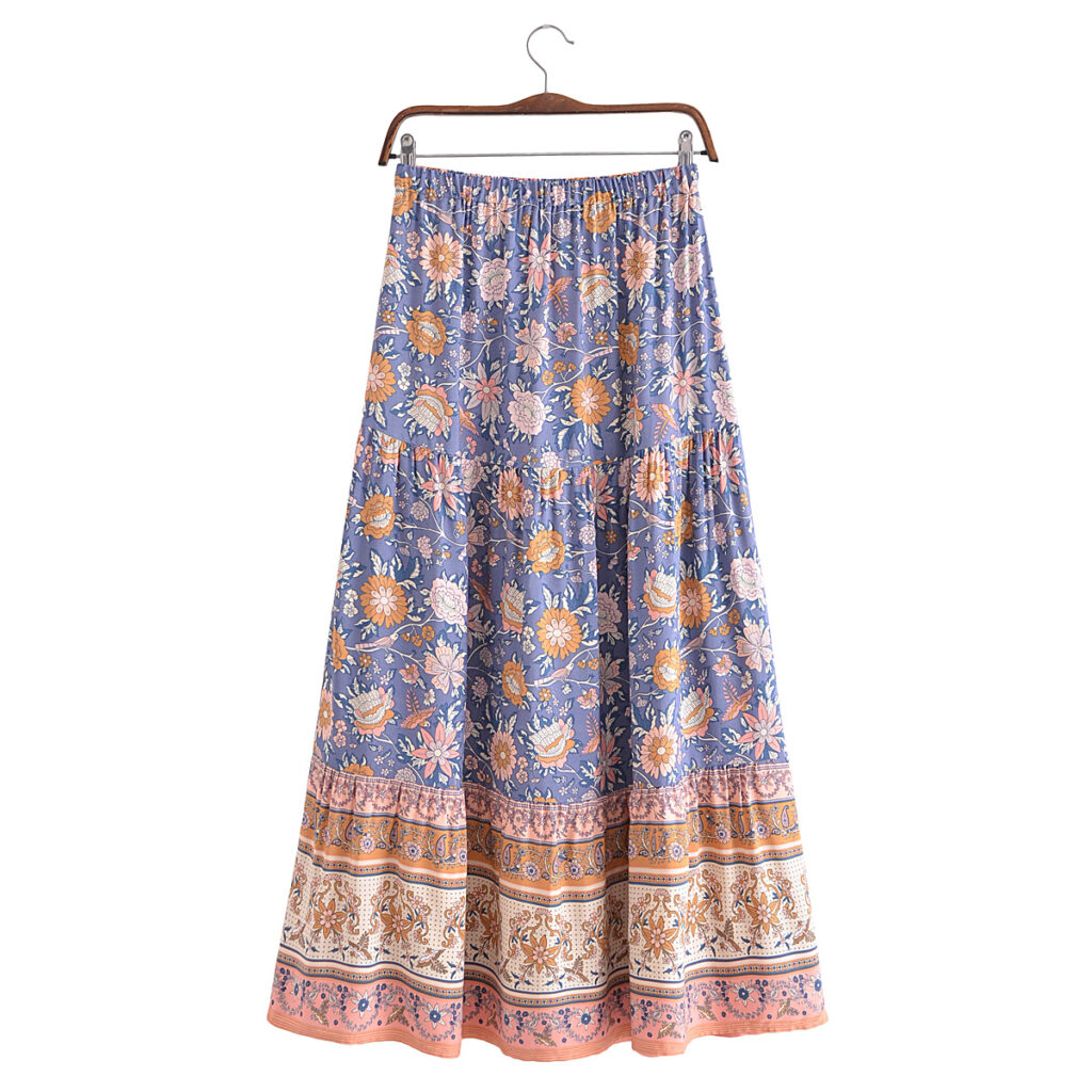 Early Winter Women Positioning Floral Elastic Waist Mid Length Skirt - Image 2