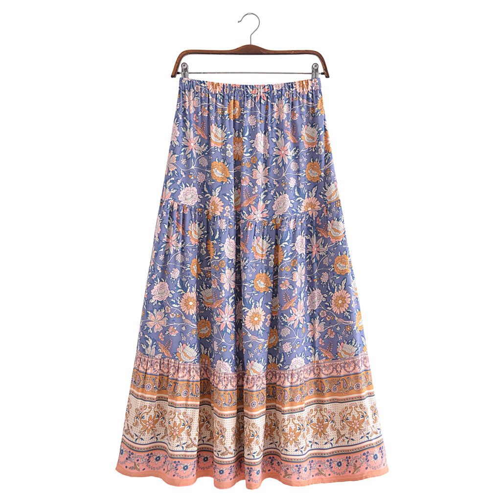 Early Winter Women Positioning Floral Elastic Waist Mid Length Skirt - Image 3