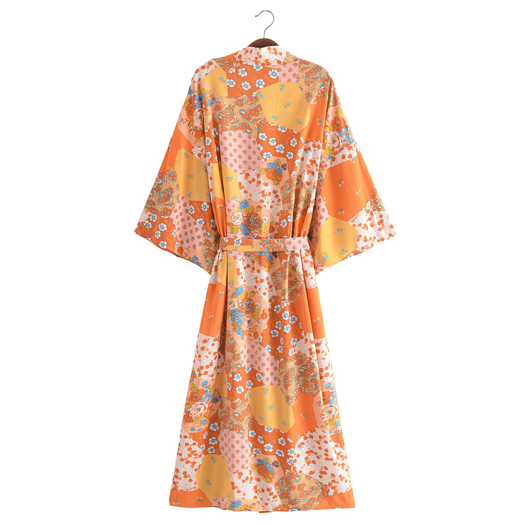 Spring Women Print Loose Lace up Kimono Robe - Image 3
