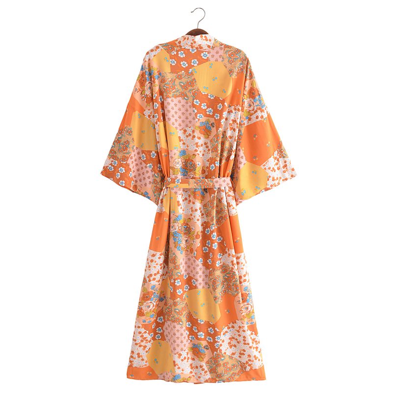 Spring Women Print Loose Lace up Kimono Robe - Image 3