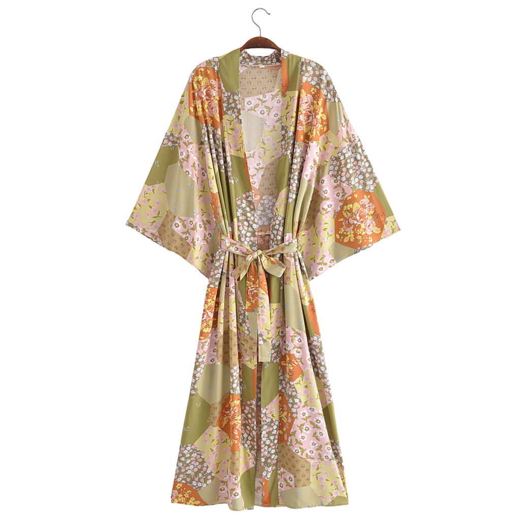 Spring Women Print Loose Lace up Kimono Robe - Image 4