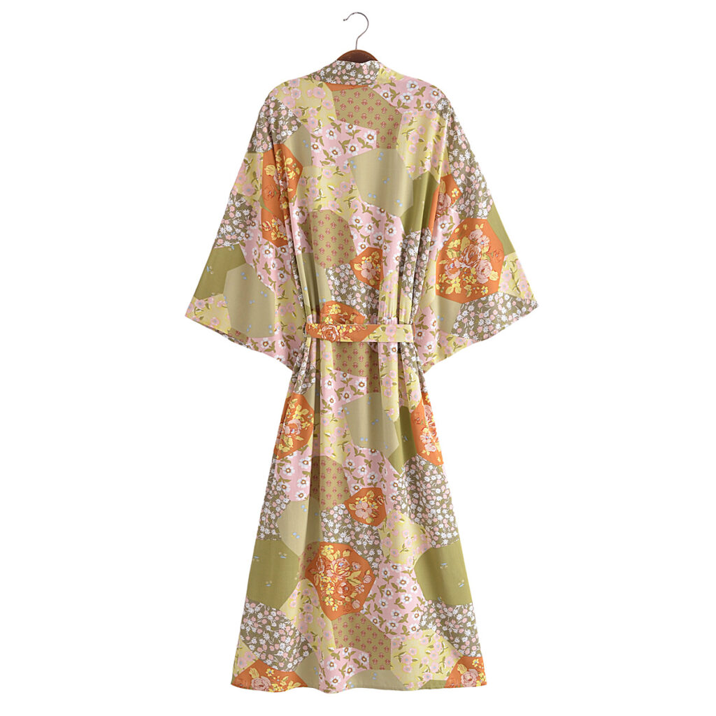 Spring Women Print Loose Lace up Kimono Robe - Image 5