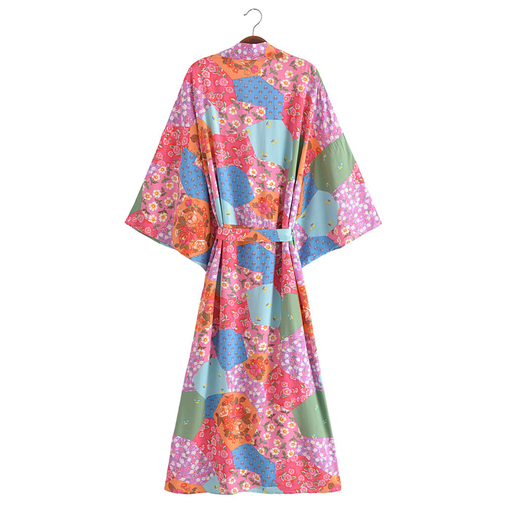 Spring Women Print Loose Lace up Kimono Robe - Image 7