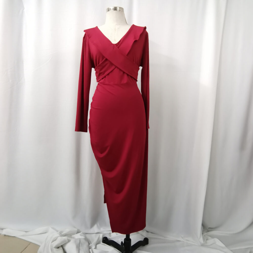 Plus Size Dress Women V neck Slim Fit Sheath Split Dress Crisscross - Image 6