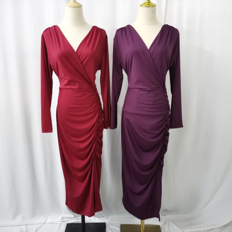 Plus Size Women Dress V neck Slim Knitted Slit Dress - Image 6
