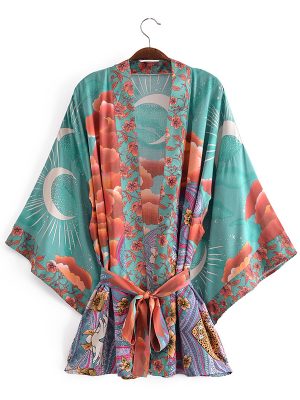 Spring Women Positioning Floral Belt Moon Kimono