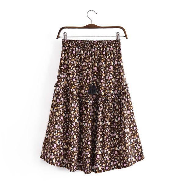 Skirt Summer High Waist One Piece Dotted Printed Fringed Skirt - Image 2