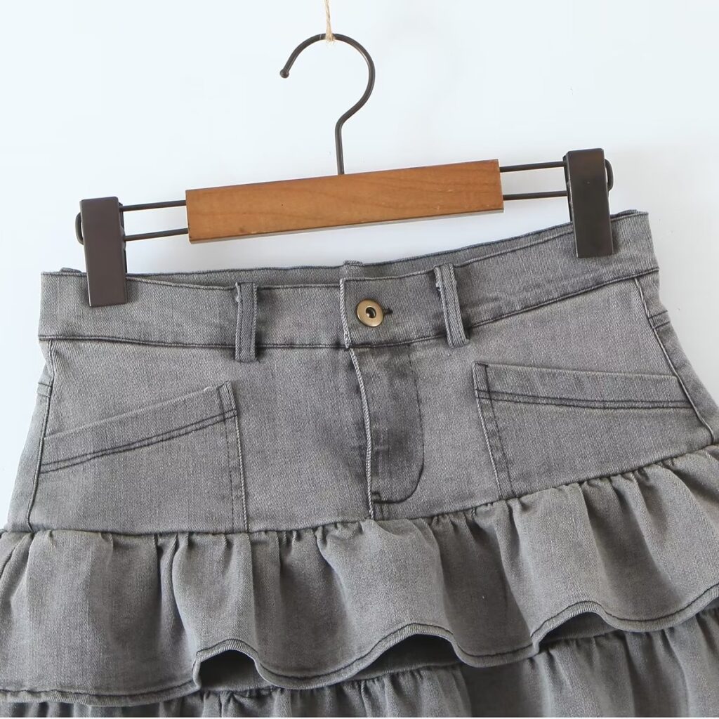 Summer Sexy High Waist Denim Skirt Retro Design Wooden Ear Puffy Cake A line Miniskirt - Image 5