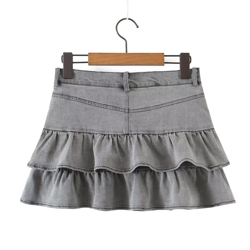 Summer Sexy High Waist Denim Skirt Retro Design Wooden Ear Puffy Cake A line Miniskirt - Image 10