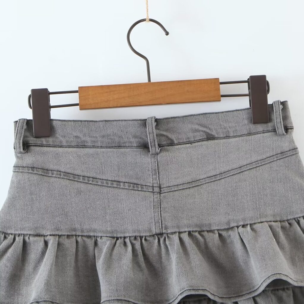 Summer Sexy High Waist Denim Skirt Retro Design Wooden Ear Puffy Cake A line Miniskirt - Image 11