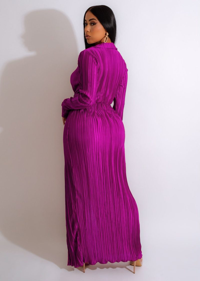 Sexy Slit Dress Autumn Winter V neck Long Sleeve Pleated Dress - Image 2