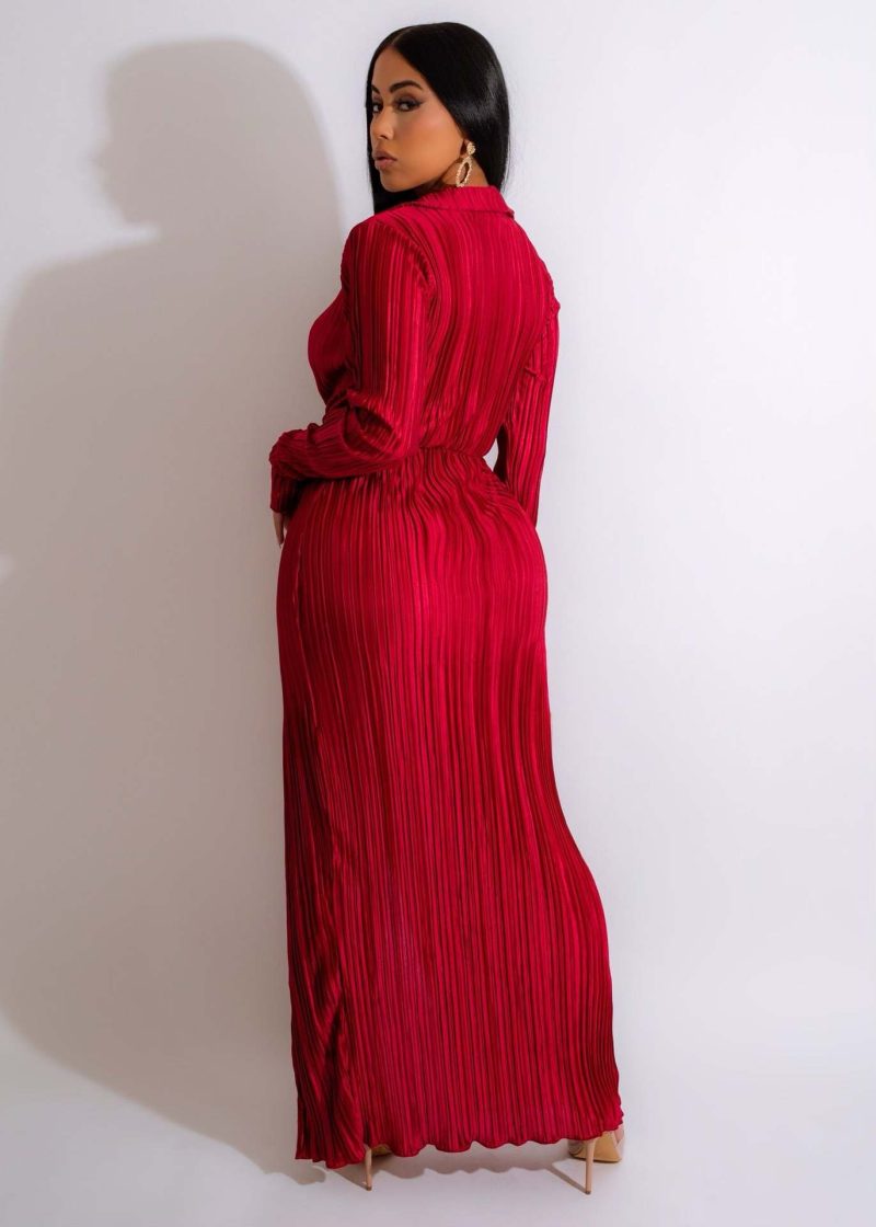 Sexy Slit Dress Autumn Winter V neck Long Sleeve Pleated Dress - Image 5