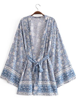 Rayon Positioning Printing Kimono Loose Vacation