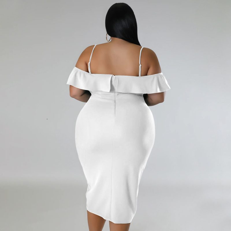 Plus Size Women Sweet Solid Color Dress off Neck Midi Dress - Image 6