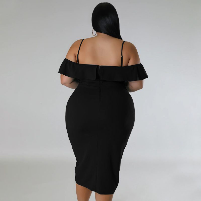 Plus Size Women Sweet Solid Color Dress off Neck Midi Dress - Image 8