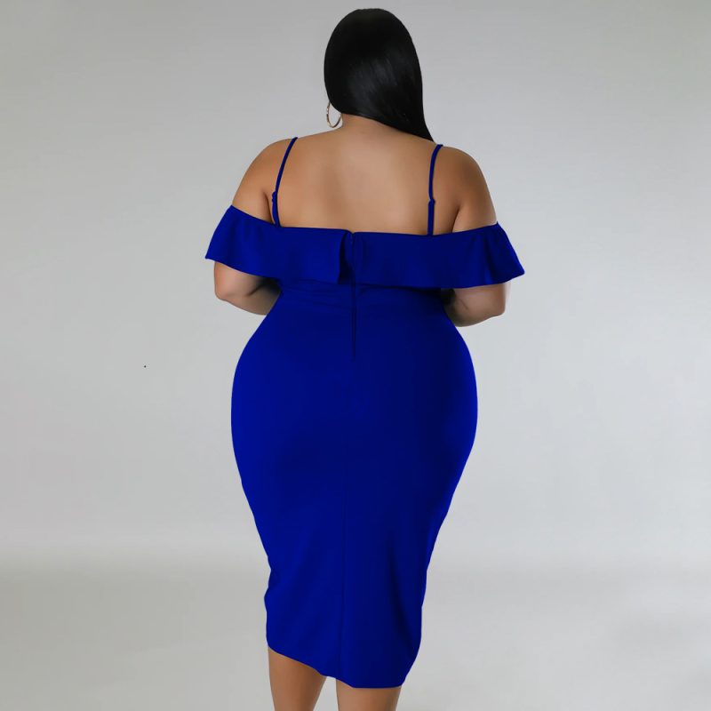Plus Size Women Sweet Solid Color Dress off Neck Midi Dress - Image 10