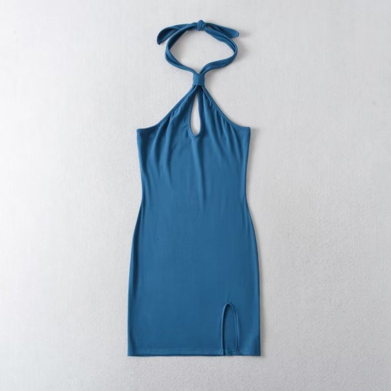 Spring Summer Sexy Halter Off The Shoulder Slim Dress Backless Hip Dress - Image 3