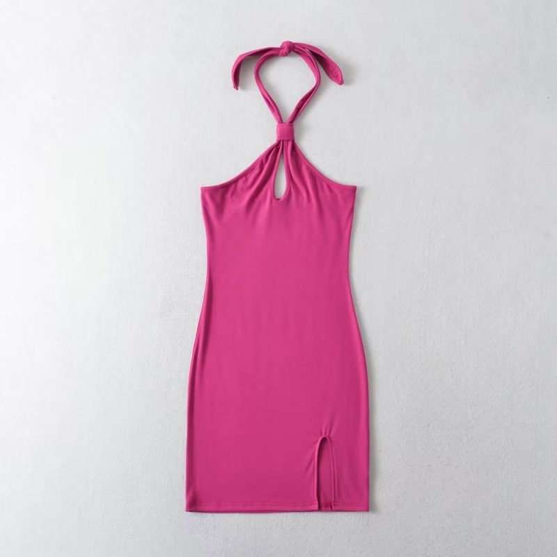 Spring Summer Sexy Halter Off The Shoulder Slim Dress Backless Hip Dress - Image 5