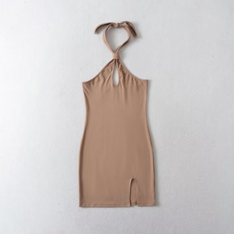 Spring Summer Sexy Halter Off The Shoulder Slim Dress Backless Hip Dress - Image 6