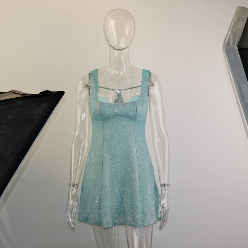 Women Clothing Dress Party Short Sexy Waist Trimming Suspender Composite Glitter Dress - Image 6