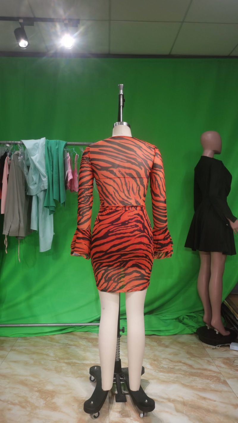 Spring Summer Women Clothing Long Sleeve Printed Mini Sexy Dress - Image 6