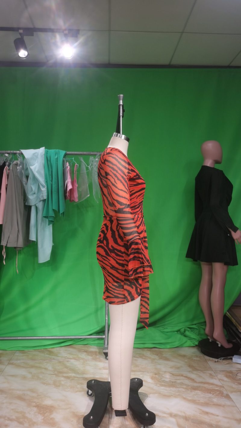 Spring Summer Women Clothing Long Sleeve Printed Mini Sexy Dress - Image 7