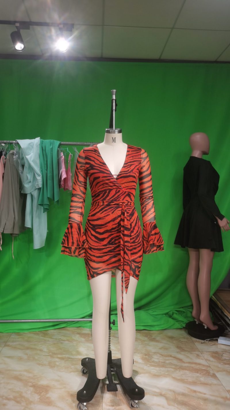 Spring Summer Women Clothing Long Sleeve Printed Mini Sexy Dress - Image 8