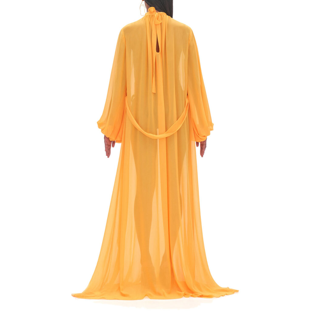 Women Clothing Fashionable Loose All Match Casual See Through Long Puff Sleeve Lacing Chiffon Dress - Image 4