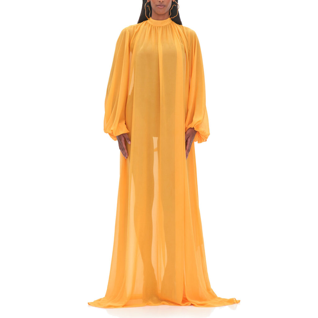 Women Clothing Fashionable Loose All Match Casual See Through Long Puff Sleeve Lacing Chiffon Dress - Image 2