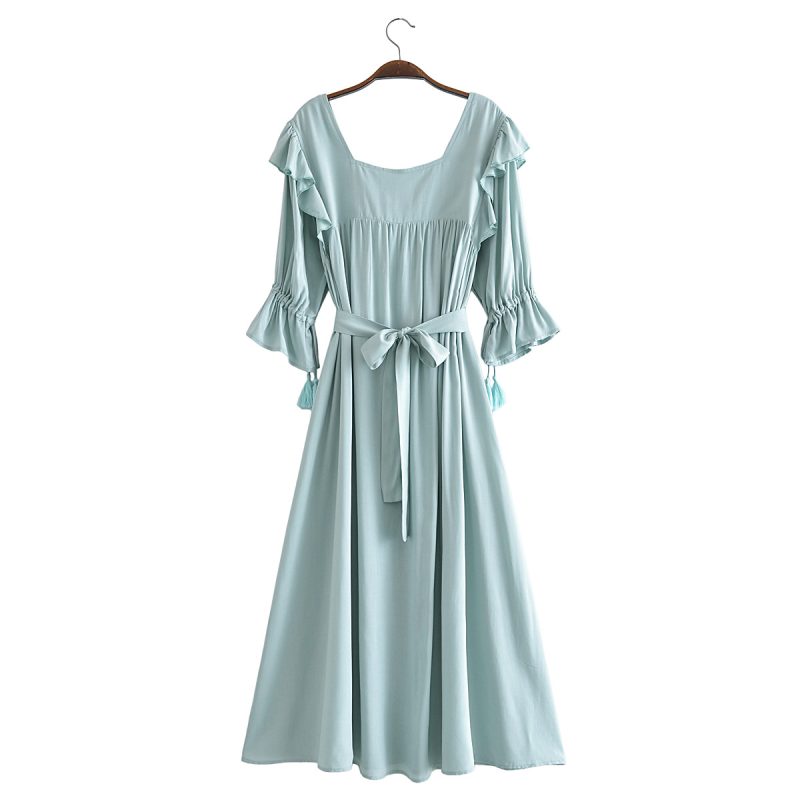 Spring Summer Belt Off Shoulder Long Fringe Dress - Image 2