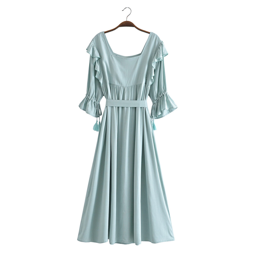 Spring Summer Belt Off Shoulder Long Fringe Dress - Image 3