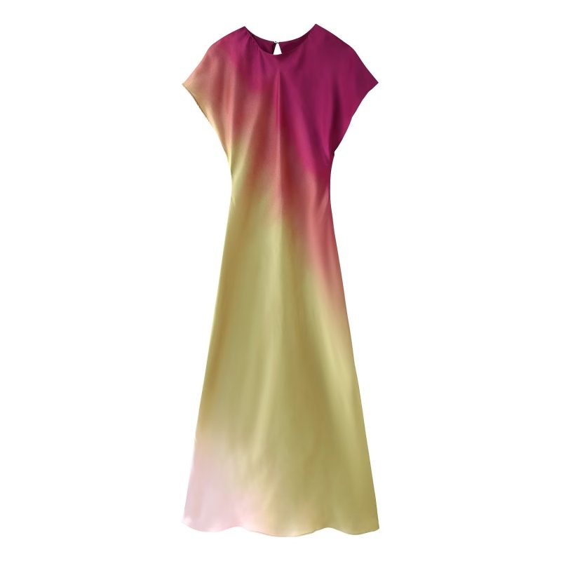 Round Neck Short Sleeve Evening Dress Slim Fit Maxi Dress Tie Dye Printed Dress Women - Image 4